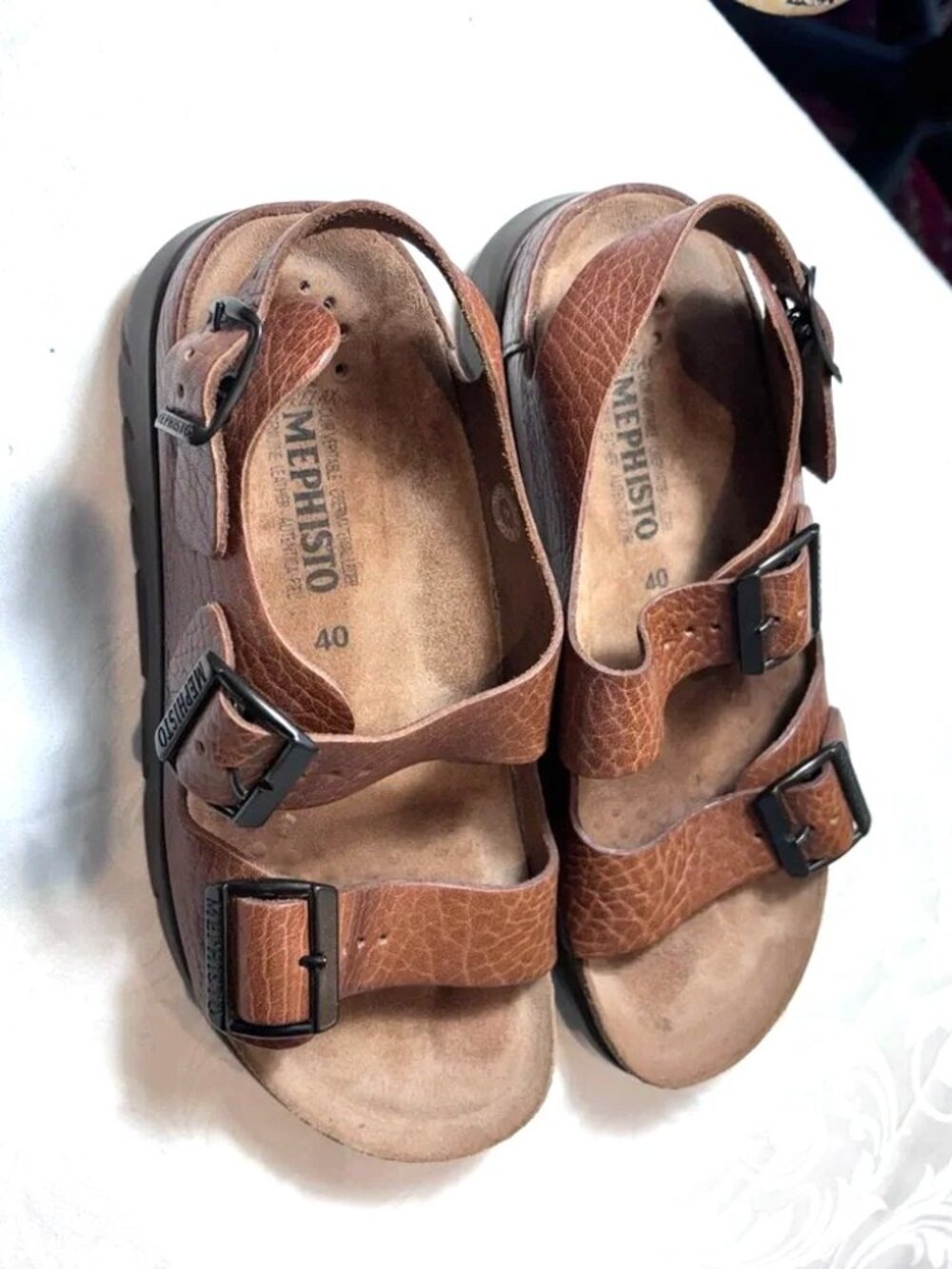 Mephisto Zeus Fit leather cork unisex tan brown sandals EU40=men's US8, UK7 - Picture 3 of 5